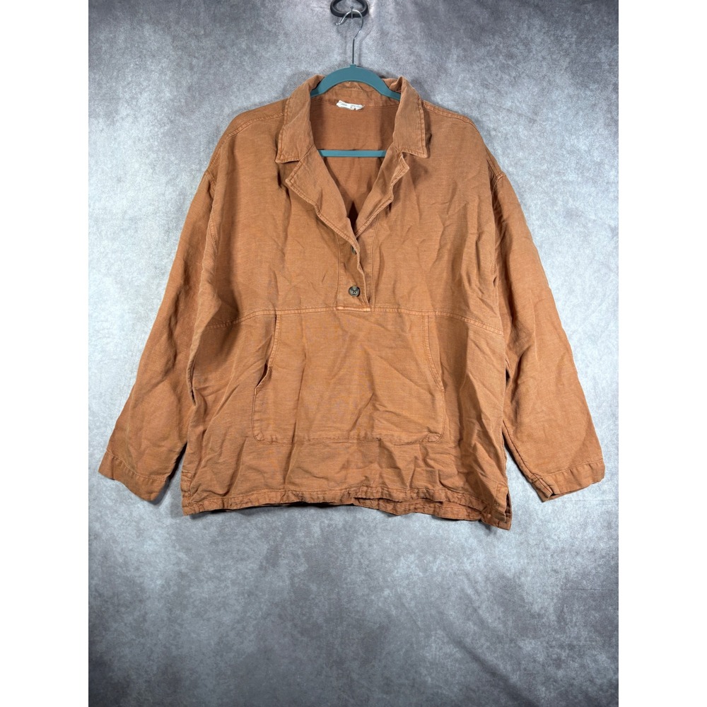 Nicole Miller Pullover Top Womens XL Orange Linen Blend Anorak Casual Coastal